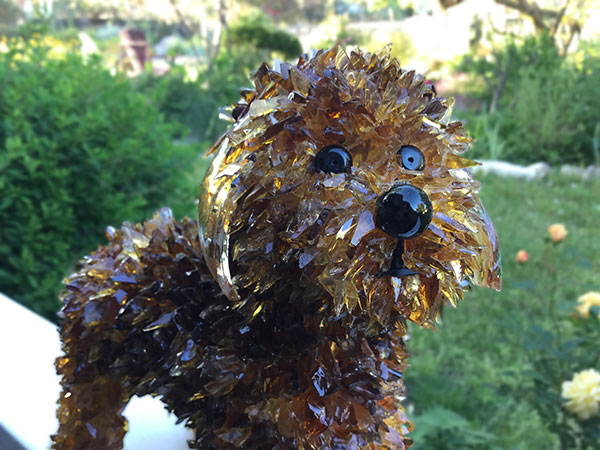 Turbo brown toy poodle shattered glass sculpture