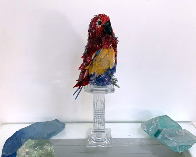 Antoine Red Parrot glass sculpture