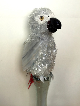 Apollo Gray Amazon Parrot glass sculpture