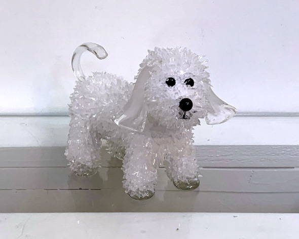 Bella Small, white dog with frosted ears glass sculpture