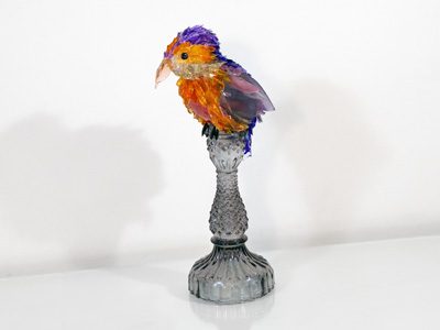 Bing Little bird on a candlestick glass sculpture