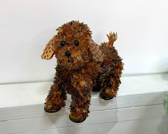 Button Miniature brown poodle glass sculpture