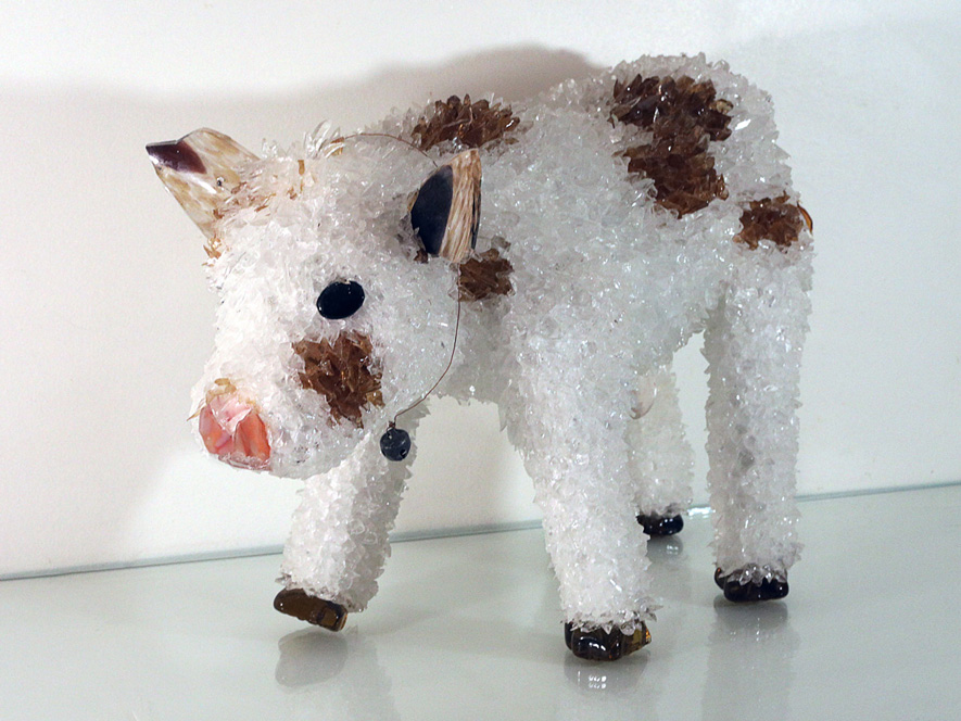 Daffodil White cow with brown spots glass sculpture