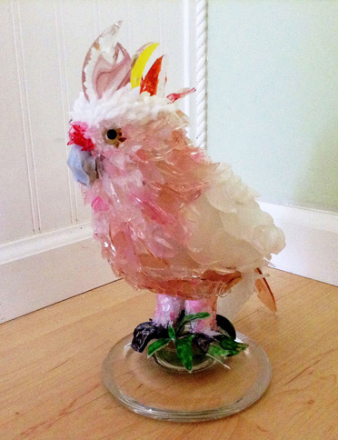 Daphne White and Pink Cockatoo glass sculpture