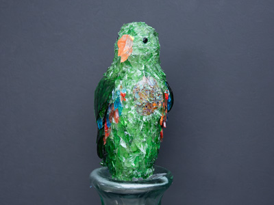 Electra Green Eclectus Parrot glass sculpture