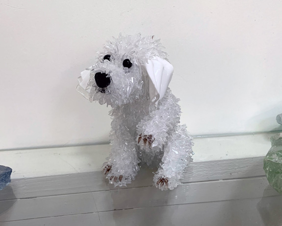 Flip Small white dog with vintage ears glass sculpture