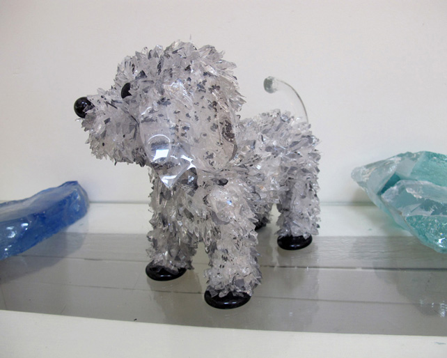 Freckle Spotted Gray Dog glass sculpture