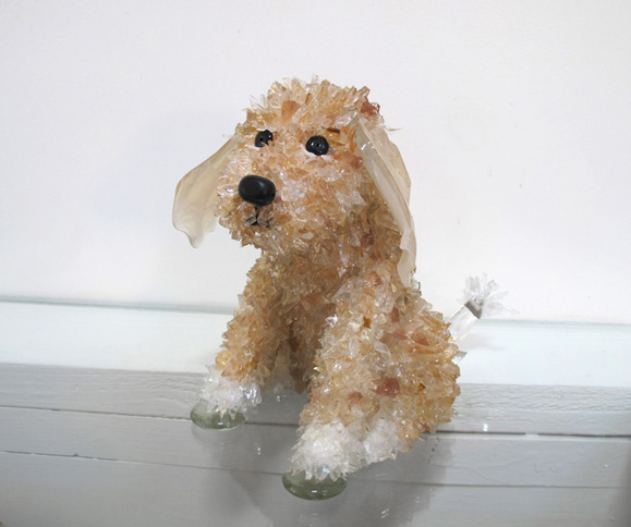 Goose Light-Colored Sitting Dog glass sculpture