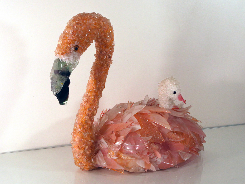 Grace Flamingo and Baby glass sculpture