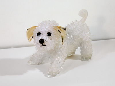 Junior Small white dog with brown ears glass sculpture