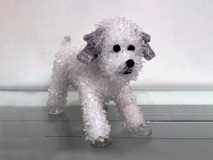 Lilac White dog with purple fringed ears glass sculpture