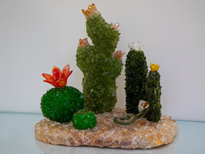 Marudeva Desert cactus and rattlesnake glass sculpture