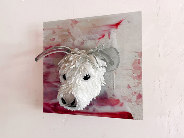 Meadow White Highland Cow glass sculpture
