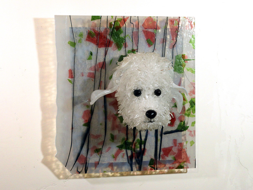 Miffie White Poodle Mix glass sculpture