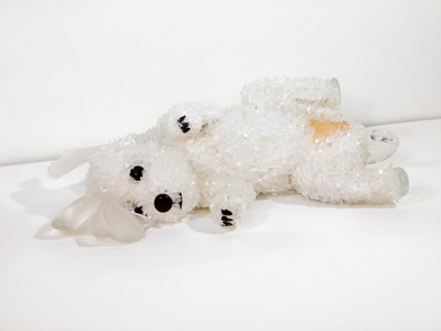Molly Submissive fluffy white dog glass sculpture