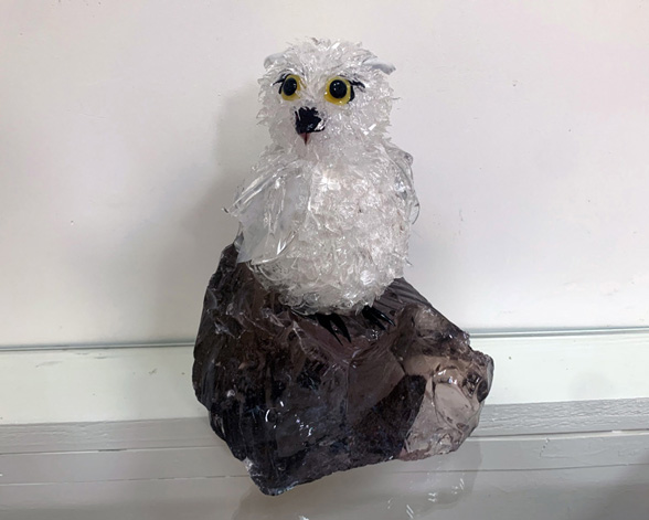 Mooshi White owl on slag glass glass sculpture