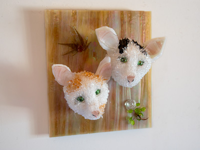 Oreo and Stella Two Cats glass sculpture