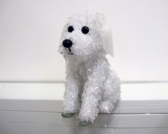 Petunia Floppy-eared sitting white dog glass sculpture