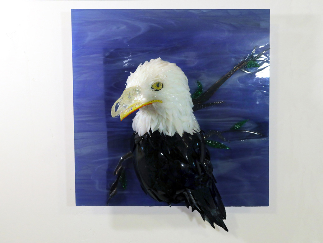 Phoenix Bald eagle wall hanging glass sculpture