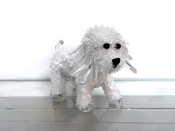 Poo Small, white dog glass sculpture