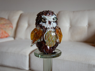 Pudge Saw-whet owl glass sculpture