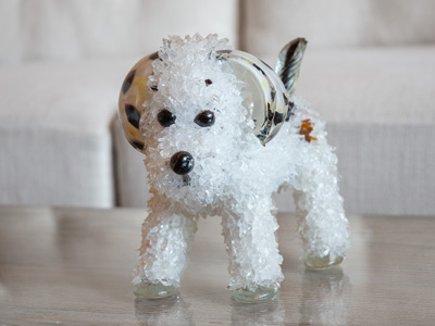 Puff Party poodle glass sculpture