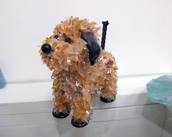 Putt Putt Small Black and Gold Dog glass sculpture