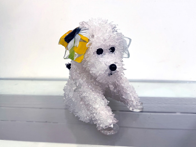 Ricky Small Sitting Dog with Flower Ears glass sculpture