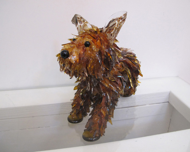 Rufus Shaggy Brown Dog glass sculpture