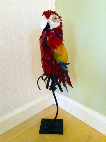 Sapphire Red Amazon Parrot glass sculpture
