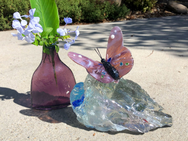 Skylars Flight Butterfly on Slag Glass glass sculpture
