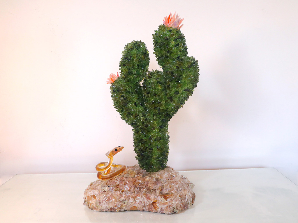 Soledad Cactus and Snake glass sculpture