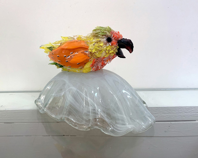 Tutti Frutti Orange Conure glass sculpture